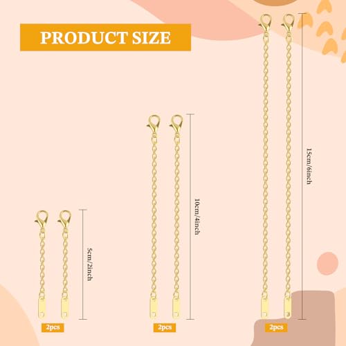 6pcs Necklace Extenders for Women, 2" 4" 6" Jewelry Chain Extension Set Hypoallergenic Bracelet Chain Extenders Extension Chains for Jewelry Making Necklace Bracelet Anklet(Gold)