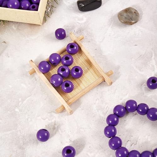 240pcs Purple Color Wood Beads 16mm Large Hole:6mm for Craft Art Work (Hole:6mm) - color: Purple