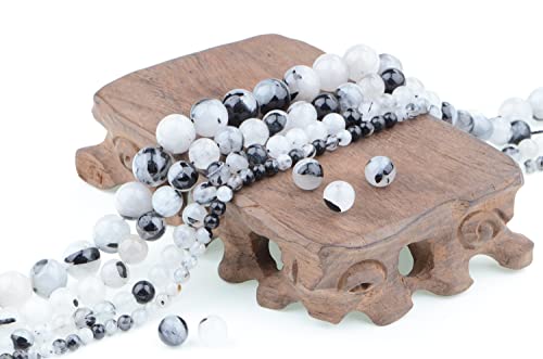 Bymitel 90 pcs Natural Genuine Real Round Loose Stone Beads Gemstone Spacers for Charm DIY Jewelry Making 15.5" per Strand 4mm (Black Tourmaline Quartz, 4mm) - color: Black Tourmaline Quartz, size: 4mm