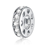 925 Sterling Silver Spacer Charm Bead with Clear CZ for Pandora Charms Bracelets - color: Clear Heart
