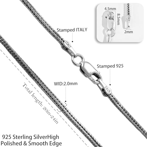 Solid 925 Sterling Silver Necklace For Men, wide 2-3-4mm Rope Link Chain Necklace For Women Mens With Lobster Clasp, Gifts For Him 18 20 22 24 Inch - size: 24 Inch, style: 2MM (Sterling Silver)