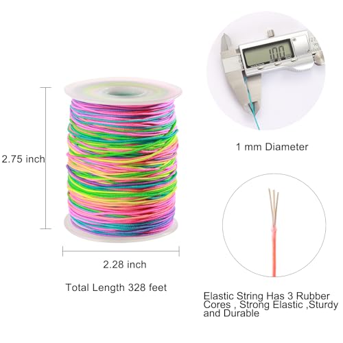 2 Rolls 1mm Rainbow Stretchy Bracelet String, Sturdy Elastic Cord for Bracelet/Jewelry Making, Necklaces and Beading (328 Feet/Roll) - size: 2 Rolls (328 Feet/Roll)