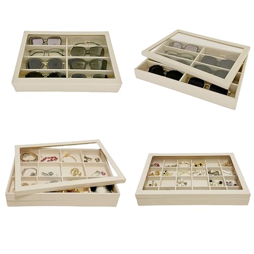 Top Lid for Large Beige Premium Quality Velvet Jewelry Display Box Tray Stackable Practical Trade Show Home Store Glass Lid - color: Glass Lid