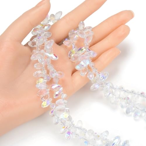 200pcs Czech 12mm Faceted Teardrop Briolette Crystal Glass Loose Beads Pendant Drop Spacer Bulk Crystal AB for DIY Jewelry Making CCT2-2 - color: Crystal AB, size: 12x6mm - 200pcs