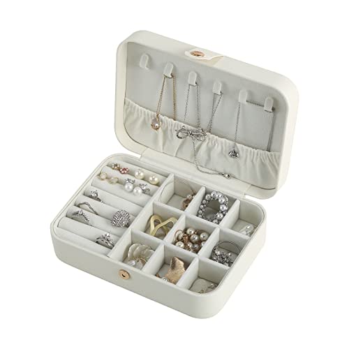 CASEGRACE Travel Jewelry Box Small Jewelry Organizer Case Display Storage for Earrings Necklace Rings Bracelets Portable Jewelry Organizer for Women Girls, White - color: White-1, size: Leather