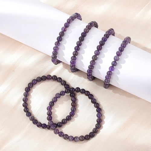 Elecrelive Glass Round Beaded Bracelet Set Clay Beaded Bracelets Stretch Bracelets - color: Amethyst-Quartz