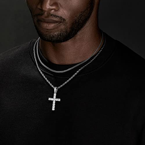 GEMOSA Cross Chain for Men 14K Gold Silver Plated Solid Iced Out 5A+ Cubic Zirconia Stainless Steel Cuban Link rope Layered Chains 16-24 Inch Large Cross Diamond Pendant Nceklace Jewelry Gifts - color: Silver, size: 16/18 inch