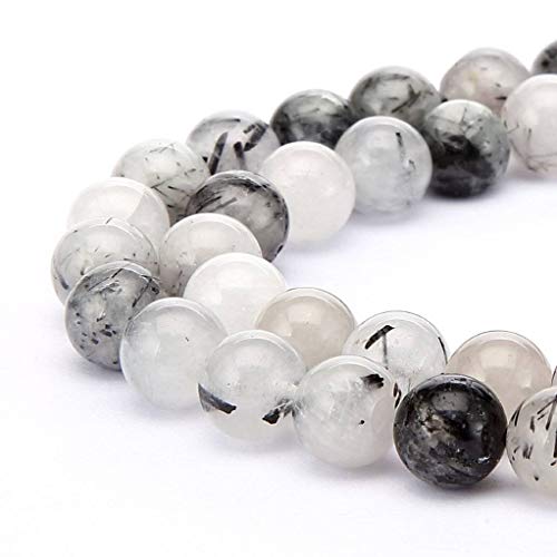 90pcs Adabele Natural Black Quartz Rutilated Healing Gemstone 4mm (0.16 inch) Small Round Beads Gem Stone Spacer for DIY Craft Jewelry Making GY17-4 - color: Black Quartz Rutilated, size: 4mm (90pcs/1 Strand)