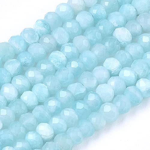 Cheriswelry 3 Strand 3mm Rondelle Faceted Natural Amazonite Stone Beads Small Gemstone Loose Spacer Abacus Beads Charms for DIY Craft Earring Bracelet Necklace Jewelry Making 185pcs/Strand - color: Natural Amazonite