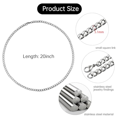 Stainless Steel Jewelry Maing Chains Miami Curb Cuban Chain for Jewelry Making Fashion Necklace Bulk (10pcs,20inch) - color: Steel 20", size: 1.4mm