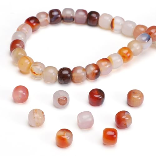 BEADIA Natural Red Agate Flat Cut Round Drum Stone 8mmx7mm Loose Semi Gemstone Beads for Jewelry Making 38cm - color: Red Agate