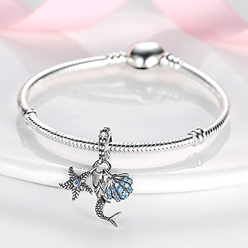 MULA 925 Sterling Silver Charms for Bracelets and Necklaces Lipstick and Bag Dangle Pendants Tower Camera Beads Jewelry Charms for Women - color: Starfish and Mermaid