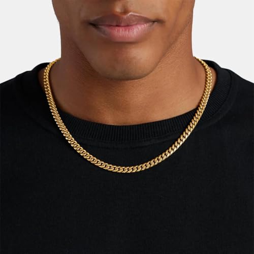 Monily Stainless Steel Mens Cuban Link Chain Silver 18K Gold Chain for Men Hip Hop Mens Jewelry - color: c. 8mm width-gold-plated, size: 22 Inches
