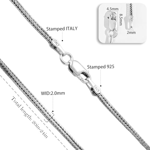 Solid 925 Sterling Silver Necklace For Men, wide 2-3-4mm Rope Link Chain Necklace For Women Mens With Lobster Clasp, Gifts For Him 18 20 22 24 Inch - size: 18 Inch, style: 2MM (Sterling Silver)