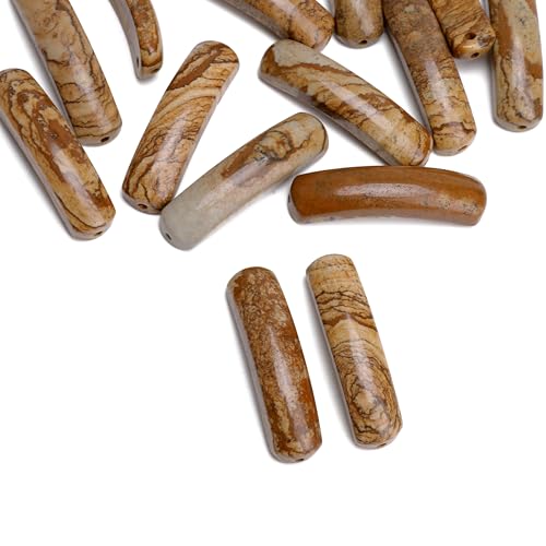 BEADIA Natural Curved Brown Picture Jasper Stone Beads 36x10mm 4pcs for DIY Bracelet Jewelry Making - color: Brown Picture Jasper