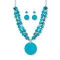 Layered Beads Statement Fashion Necklace Chunky Jewelry Set Big Colorful Glass Stone Circle Shell Pendant Choker Necklace and Earring Set for Women - color: teal green