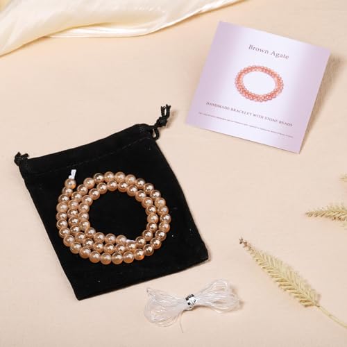 Stone Beads, 45pcs Brown Agate, 8mm Round Loose Beads for Jewelry Making, Bracelets, with Bag, String & Card - color: Brown Agate, size: 8mm