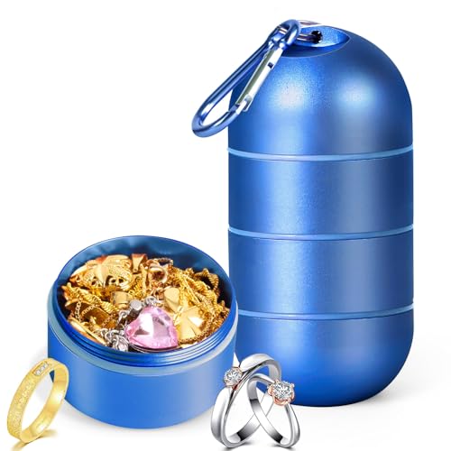 OAOLEER Travel Ring Holder Keychain, Jewelry Holder Keychain Traveling Ring Keychain Holder 3 Layers, Small Necklace Holder Bracelet Holder for Gym Sports Bag (Blue 3 Layer) - color: Blue, size: 3 Tier