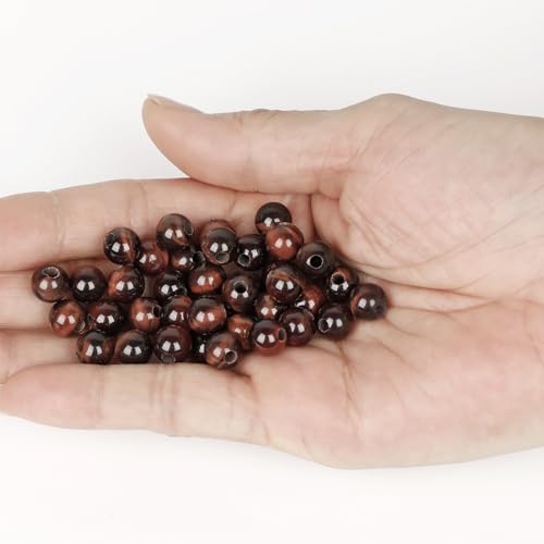 AD Beads Natural Gemstone 8mm Round Loose Beads Big Hole 2.5mm Sized 40pcs (Red Tiger's Eye) - color: Red tiger's eye