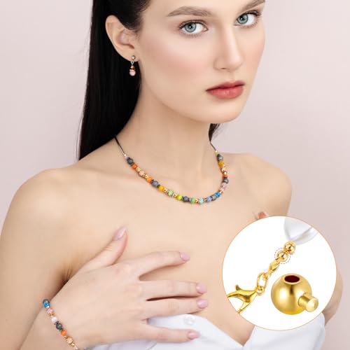 Mabor 40Pcs Crimping Beads for Jewelry Making, Gold & Silver Spacer Jewelry Crimp Beads Metal Stopper Crimp Charms for Bracelet Necklace Ends Accessories