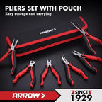 ARROW Mini Pliers Set, 6-Piece Precision Jewelry & Craft Kit – Includes Needle, Diagonal, Long, Bent, End Cutting & Lineman Pliers for Electronics, Crafts & DIY, with Pouch