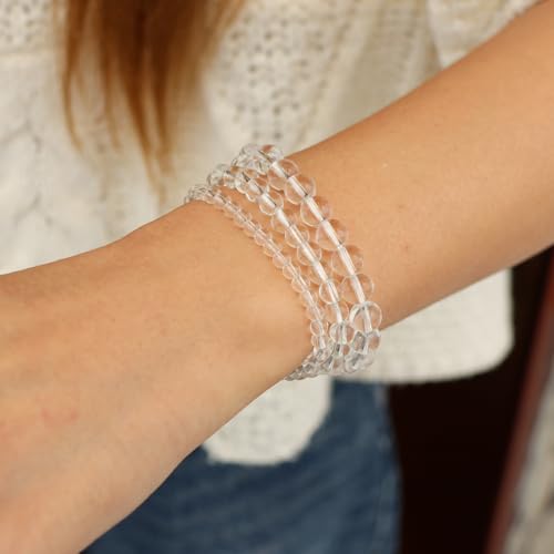 3 PCS Healing Crystal Bracelets for Women 8mm Natural Stone Beaded Stretch Bracelet Amethyst Jewelry Gifts - color: 4,6,8mm Clear Quartz
