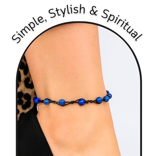 Amazing Gemstone Crystal Anklet Ankle Bracelets for Women - Waterproof Beaded Healing Crystal Anklets, Plus Size Chakra Gemstone Bead Anklet - color: Sodalite, style: Hand Knotted