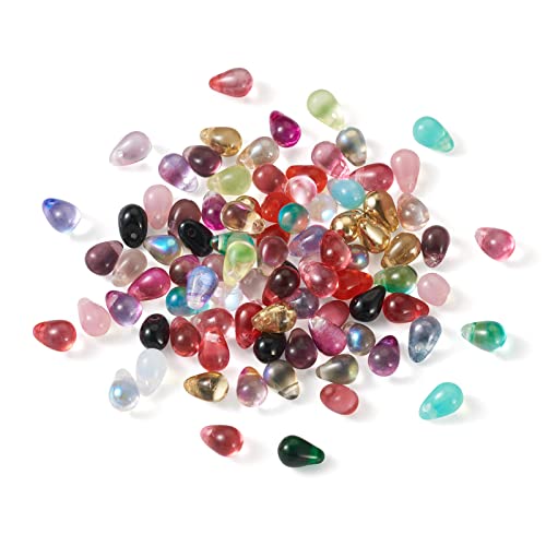 Craftdady 350Pcs Teardrop Czech Glass Beads Mixed Colors Lustered Drop Spacer Loose Beads 6.5x4.5mm Top Drilled for Jewelry Craft Making - color: Mixed Colors, 6.5x4.5mm