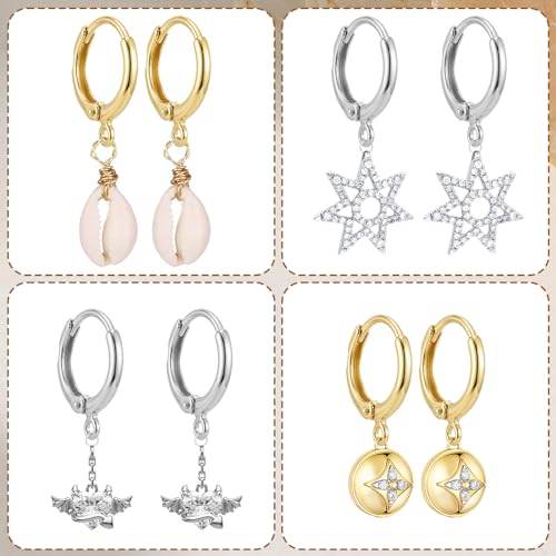 JUNCHONG 12Pcs Earring Hooks, Round Small Huggie Hoop with Loop Ear Leverback Hooks, Hypoallergenic 14mmx2mm Earring Findings for Jewelry Making, Gold - color: Gold