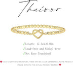 Mothers Day Gifts - Beaded Bracelets for Women 14K Silver Gold Plated Stretch Handmade Ball Bracelets Cute Charm Bracelet Dainty Stackable Cross Heart Bow Wave CZ Circle Trendy Jewelry Easter Gifts - color: knot-heart