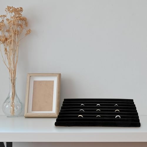 SSWBasics Large Black Velvet Ring Display Tray Organizer - 14-1/4"L x 7-1/2"W - Continuous