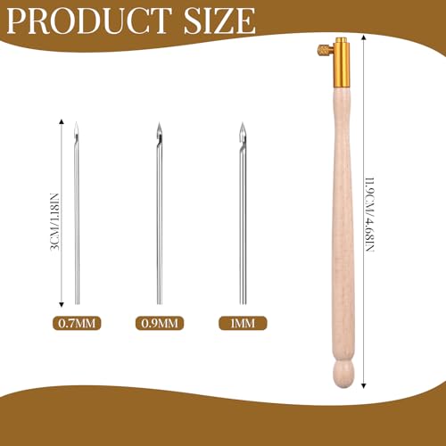 Tambour Embroidery Micro Crochet Hook Wood Handle with 3 Needles Tambour Crochet Hooks Embroidery Kit Beads Latch Beaded Needle French Drum Hooks for Sequin Beading Knitting DIY Sewing