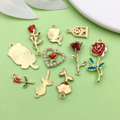 Sailanzi 20pcs Alloy enamel Valentine's Day series rose set Pendant Jewelry Making DIY Keychain Earrings Pendant Various Design Charms for Jewelry Making Bracelets Necklace (SN785) - color: SN785