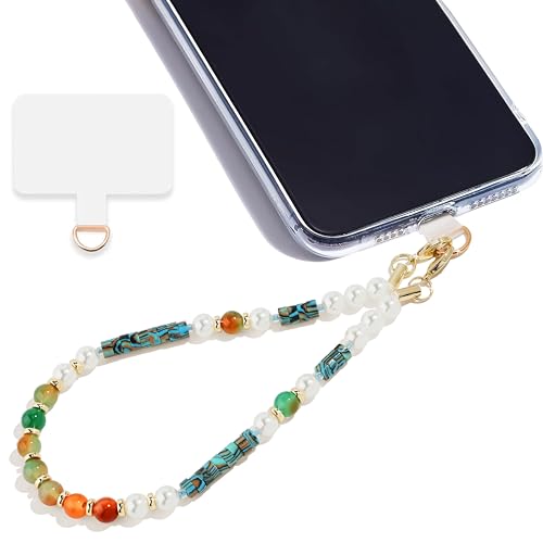 Marble Beaded Phone Wrist Strap,Detachable Phone Bracelet Strap with Tether Tab,Hands-Free Wristlet Strap (Light Green Peacock Agate) - color: Light Green Peacock Agate