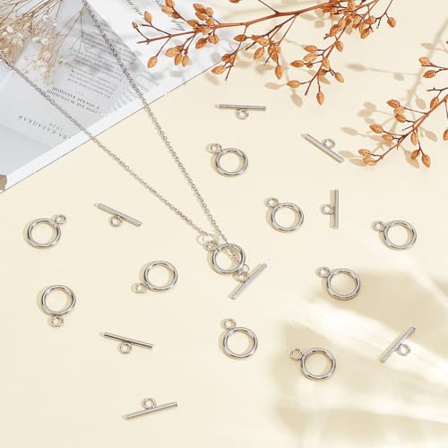 40Pcs Toggle Clasps Stainless Steel T Bar Ring Connector Closure Hook Fastener Necklace Bracelet Round Closures Jewelry Clasp for Bracelet Necklace Jewelry Making 19x14x2mm - size: 19x14x2mm