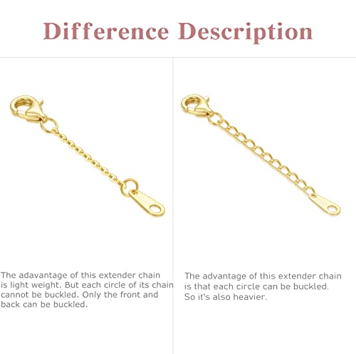 14k Gold Necklace & Bracelet Extender Chain, Adjustable Extension Chain for Necklace & Anklet - color: Style 2-Yellow Gold, size: 1inch