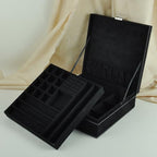 Jewelry Boxes 10 x 10 Inches 2-layer Handle Necklace Holder Organizer Jewellery Women Rings Storage Display Girls Earrings Case Lockable Jewelry Tray GY641 (Black) - color: Black