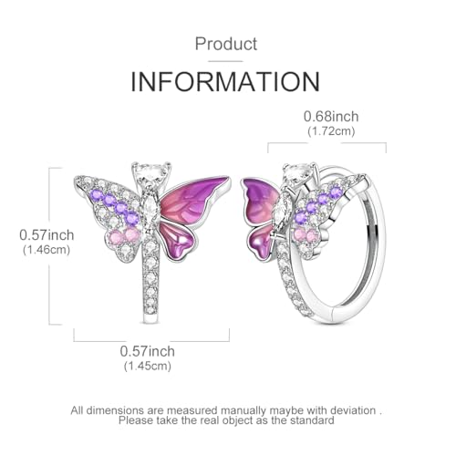 LAZA 925 Sterling Silver Hoop Earrings for Women, Sterling Silver Butterfly Hoops Colorful Flowers Hoop Huggie Earrings Hypoallergenic Jewelry Gifts for Women - color: Butterfly Earring