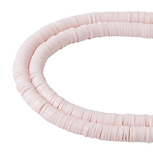 10 Strands 4mm Flat Round Polymer Clay Beads Strands Flat Disc Clay Beads Clay Spacer Bead for DIY Boho Bracelet Necklace Earring Jewelry Making (Misty Rose) - color: Misty Rose, 4x1mm