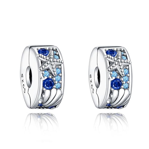 Clip Stopper Spacer Charms for Bracelets Necklaces, Compatible with Pandora,Jewery Mking DIY - style: 2PCS Shell Clip 14K Blue