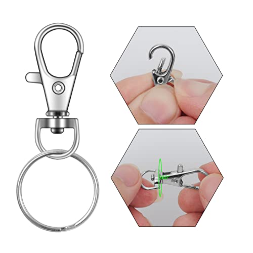104PCS Swivel Snap Hooks with Key Rings, Metal Lobster Claw Clasp, Keychain Rings for Crafts(Silver, 1.37inch(36mm) - color: silver, size: 36mm