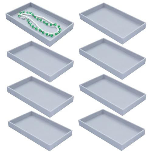8 Pack Stackable Velvet Jewelry Trays Organizer for Drawers Large Jewelry Storage Display Tray for Earring Ring Necklace - color: Grey, size: Large