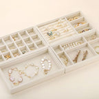 Elsjoy 8 Pack Velvet Jewelry Trays, Stackable Jewelry Organizer Trays for Drawers, Beige Jewelry Storage and Display Tray Inserts for Necklaces, Rings, Earrings