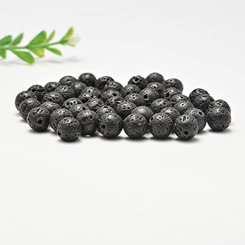 NCB 200pcs 6mm Black Volcanic Lava Beads Natural Semi Precious Beads Round Smooth Gemstones Loose Spacer Beads Charms for Necklaces Bracelets Jewelry Making (Black Volcanic Lava, 6mm 200Beads) - color: Black Volcanic Lava, size: 6mm 200Beads