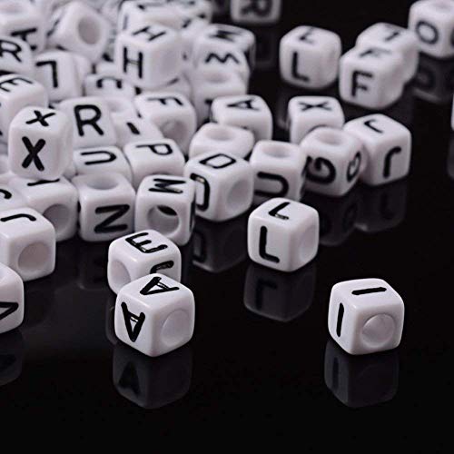 FASHEWELRY 300Pcs Cube White Acrylic Letter Beads 6x6mm Alphabet A-Z Spacer Beads for DIY Bracelet Necklace Jewelry Making - color: Mixed Letters, size: 6x6x6mm