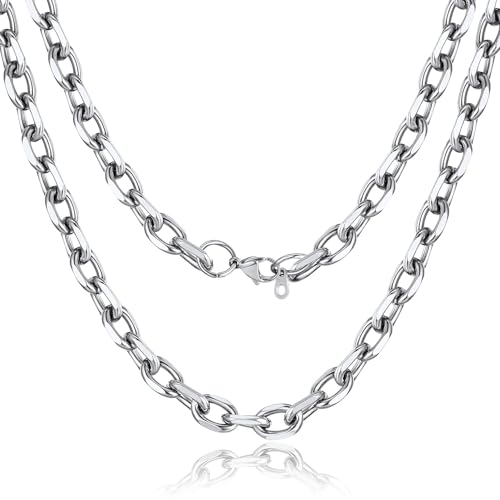 Stainless Steel Chain for Men,Silver/Black/Gold Plated Rolo Cable Chains Necklace Mens 5mm/7mm/9mm/12mm Width,18"-30" Hip Hop Accessories Jewelry Gifts for Father's Day Valentine's Day Christmas - color: C: silver-7mm, size: 18 Inch