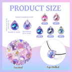 50Pcs Faceted Glass Teardrop Beads Electroplated Crystal Glass Beads 10x8mm 5 Colors for DIY Jewelry Making Necklace Bracelet Earring - color: Pink Purple