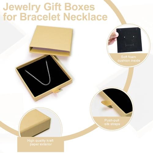 4 Pcs Jewelry Gift Box, 3.5x3.5x0.7Inch Cardboard Jewelry Boxes, Fancy Necklace Bracelet Earring Drawer Organizer Box, Kraft Empty Jewellery Boxes for Necklace Ring Earring Display Box(Kraft) - color: Kraft