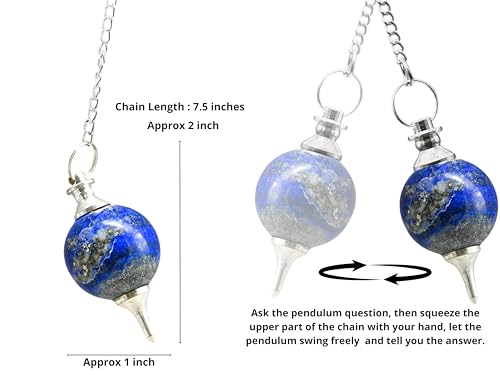 Amazing Gemstone Lapis Lazuli Crystal Ball Pendulum for Divination - Dowsing Pendulum Necklace with Chain and Quartz Bead for Reiki Healing and Crystal Grid Meditation - color: Lapis Lazuli