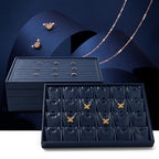 11 Slots PU Leather Jewelry Tray Ring Display Trays Earring Display Tray Ring Earrings Studs Tray Jewelry Organizer Showcase Display (Blue) - color: Blue, size: 11 Slot